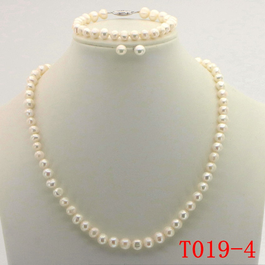 Purpel Pearl Necklace Sets Fish Clasp 7-8mm Necklace 18 Inch Bracelet 7.5 Inch Earring Women Jewelry Making Design