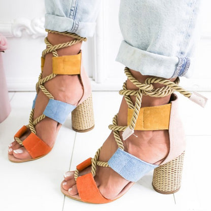 Women Pumps Lace Up High Heels Women Gladiator Sandals For Party Wedding Shoes Woman Summer Sandals Thick Heels