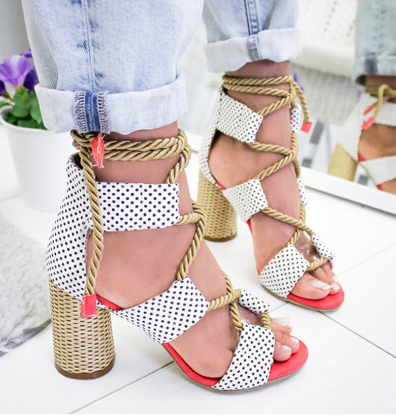 Women Pumps Lace Up High Heels Women Gladiator Sandals For Party Wedding Shoes Woman Summer Sandals Thick Heels Chaussures Femme