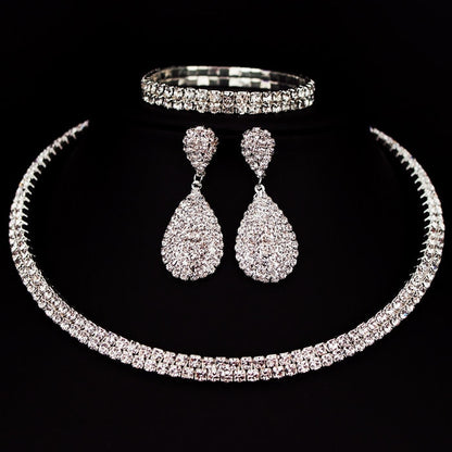 Hot Selling Bride Classic Rhinestone Crystal Choker Necklace Earrings and Bracelet Wedding Jewelry Sets Wedding Accessories X164