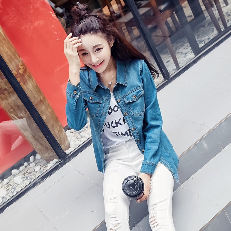 Jeans Shirt women Long Sleeve Slim Casual Vintage Elastic Ladies Denim Shirts Tops Blusas Feminina Woman Blouses and Tops 2023