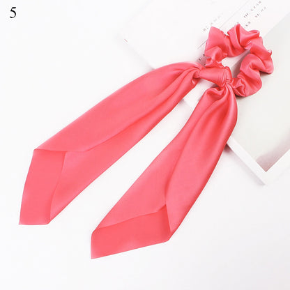 DIY Solid/Floral Print Bow Satin Long Ribbon Ponytail Scarf Hair Tie Scrunchies Women Girls Elastic Hair Bands Hair Accessories