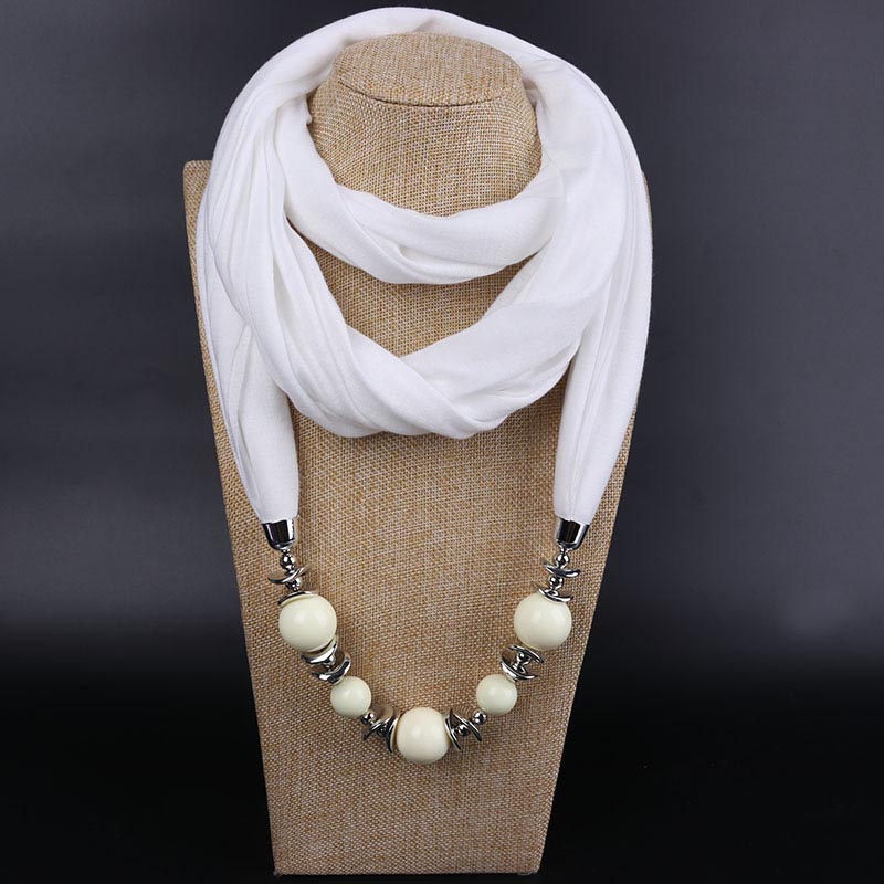 Fashion designer scarf Ethnic Chiffon Solid Collar Tassel Gorgeous beaded pendants jewelry Necklace Scarf Women Shawl Scarves