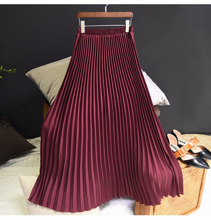 Womens Fashion Pleated Midi Long Skirt Female Korean Japanese Casual High Waist Skirts Jupe Faldas 10 Colors 2023 Spring SK295