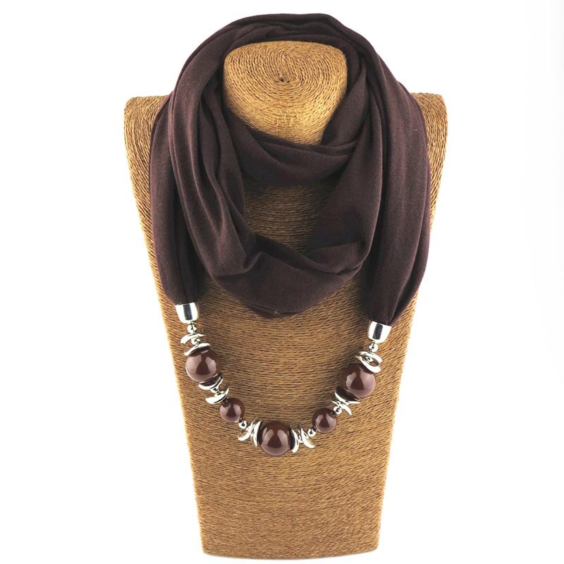 Fashion designer scarf Ethnic Chiffon Solid Collar Tassel Gorgeous beaded pendants jewelry Necklace Scarf Women Shawl Scarves