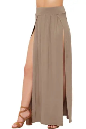 New Arrival High Waisted Sexy Womens Double Slits Summer Solid Long Maxi Skirt