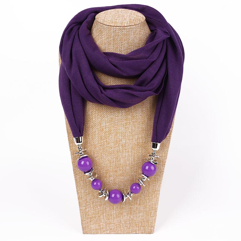 Fashion designer scarf Ethnic Chiffon Solid Collar Tassel Gorgeous beaded pendants jewelry Necklace Scarf Women Shawl Scarves