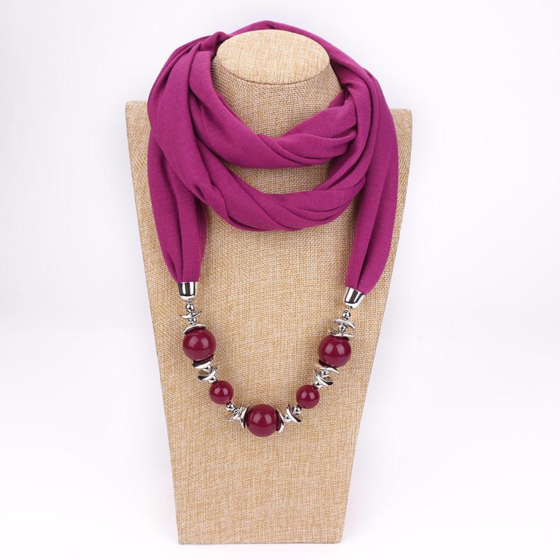 Fashion designer scarf Ethnic Chiffon Solid Collar Tassel Gorgeous beaded pendants jewelry Necklace Scarf Women Shawl Scarves