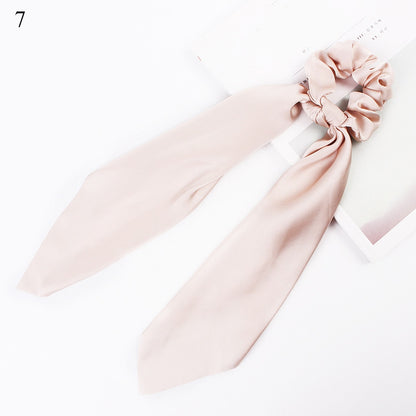 DIY Solid/Floral Print Bow Satin Long Ribbon Ponytail Scarf Hair Tie Scrunchies Women Girls Elastic Hair Bands Hair Accessories