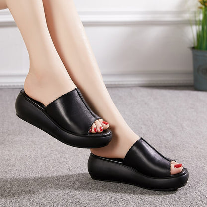 Women Wedges Designer Platform High Heels | Fashion Summer Genuine Leather Shoes | GKTINOO