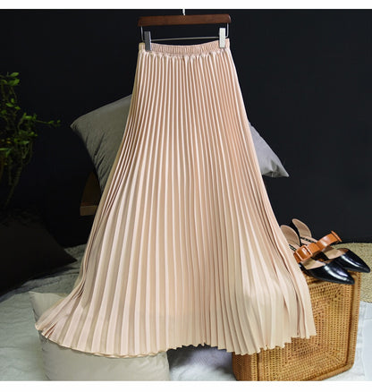 Womens Fashion Pleated Midi Long Skirt Female Korean Japanese Casual High Waist Skirts Jupe Faldas 10 Colors 2023 Spring SK295