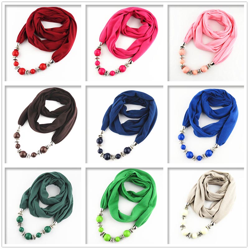 Fashion designer scarf Ethnic Chiffon Solid Collar Tassel Gorgeous beaded pendants jewelry Necklace Scarf Women Shawl Scarves