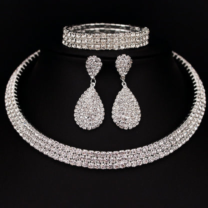 Hot Selling Bride Classic Rhinestone Crystal Choker Necklace Earrings and Bracelet Wedding Jewelry Sets Wedding Accessories X164