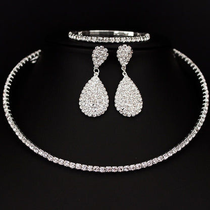 Hot Selling Bride Classic Rhinestone Crystal Choker Necklace Earrings and Bracelet Wedding Jewelry Sets Wedding Accessories X164