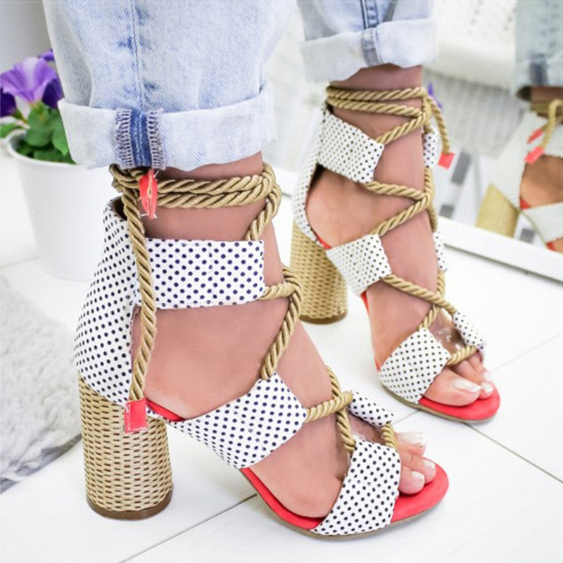 Women Pumps Lace Up High Heels Women Gladiator Sandals For Party Wedding Shoes Woman Summer Sandals Thick Heels Chaussures Femme