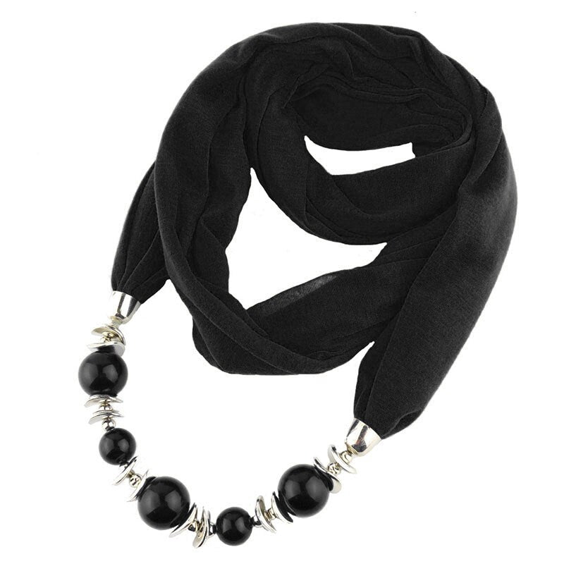 Fashion designer scarf Ethnic Chiffon Solid Collar Tassel Gorgeous beaded pendants jewelry Necklace Scarf Women Shawl Scarves