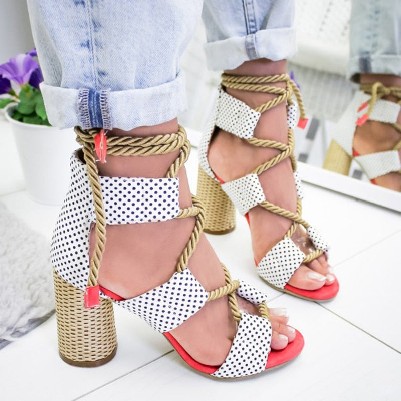 Women Pumps Lace Up High Heels Women Gladiator Sandals For Party Wedding Shoes Woman Summer Sandals Thick Heels