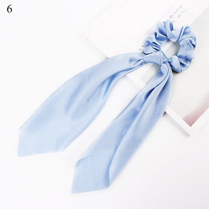 DIY Solid/Floral Print Bow Satin Long Ribbon Ponytail Scarf Hair Tie Scrunchies Women Girls Elastic Hair Bands Hair Accessories