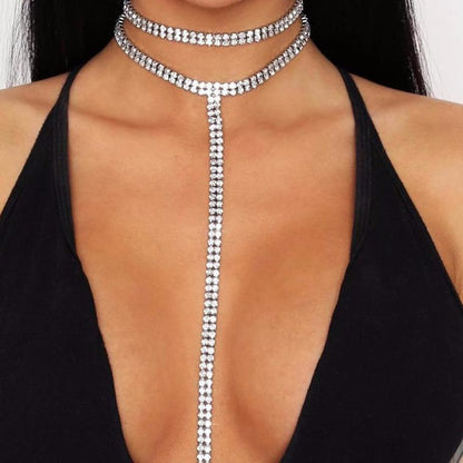 Bundle Neck Full Rhinestone Choker Luxury Crystal Gem Necklace Glitter Collar Fashion Long Chain Jewelry Salon For Party