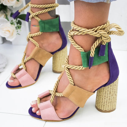 Women Pumps Lace Up High Heels Women Gladiator Sandals For Party Wedding Shoes Woman Summer Sandals Thick Heels