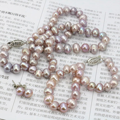 Purpel Pearl Necklace Sets Fish Clasp 7-8mm Necklace 18 Inch Bracelet 7.5 Inch Earring Women Jewelry Making Design