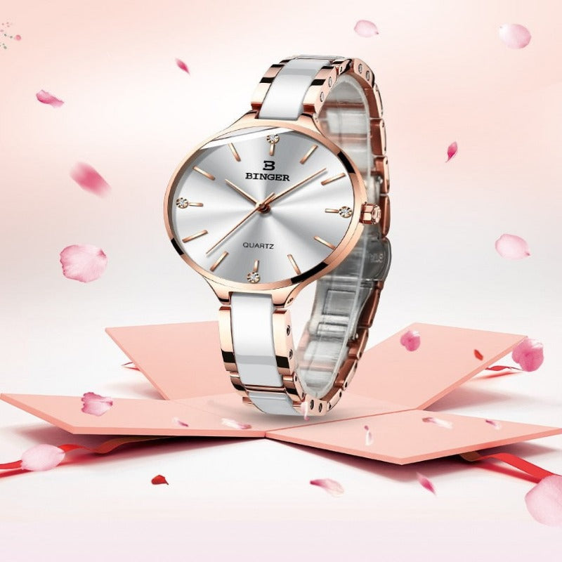 luxurious timepiece Zegarek damski Switzerland BINGER Fashion Women Watch Luxury Brand Bracelets Ceramic Watch band Sapphire Waterproof Montre femme