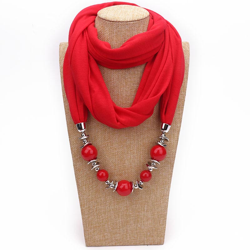 Fashion designer scarf Ethnic Chiffon Solid Collar Tassel Gorgeous beaded pendants jewelry Necklace Scarf Women Shawl Scarves