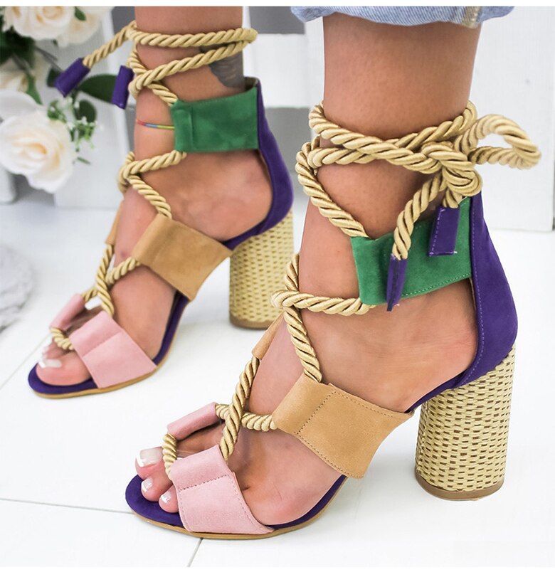 Women Pumps Lace Up High Heels Women Gladiator Sandals For Party Wedding Shoes Woman Summer Sandals Thick Heels Chaussures Femme