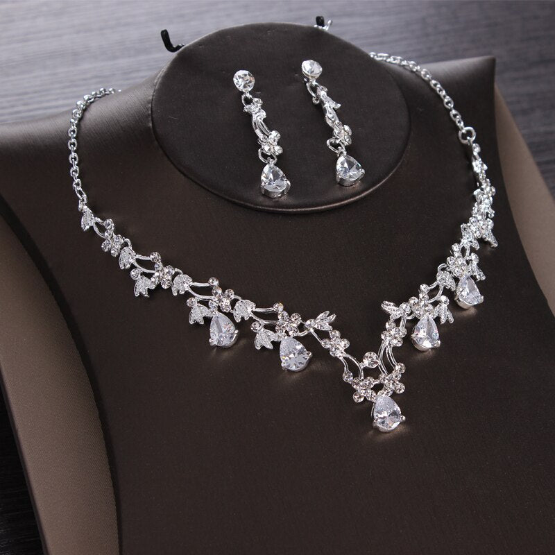 Luxury Heart Crystal Bridal Jewelry Sets Wedding Cubic Zircon Crown Tiaras Earring