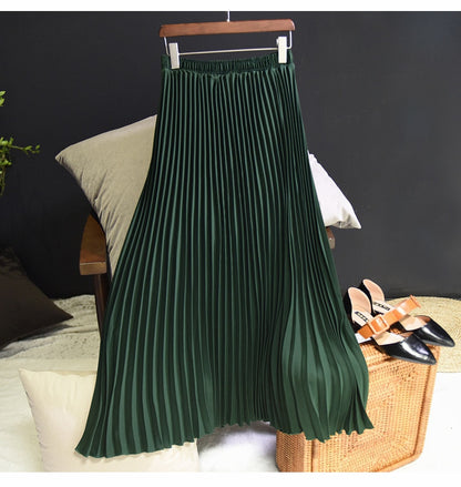 Womens Fashion Pleated Midi Long Skirt Female Korean Japanese Casual High Waist Skirts Jupe Faldas 10 Colors 2023 Spring SK295