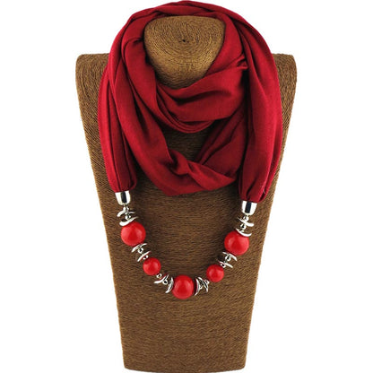 Fashion designer scarf Ethnic Chiffon Solid Collar Tassel Gorgeous beaded pendants jewelry Necklace Scarf Women Shawl Scarves