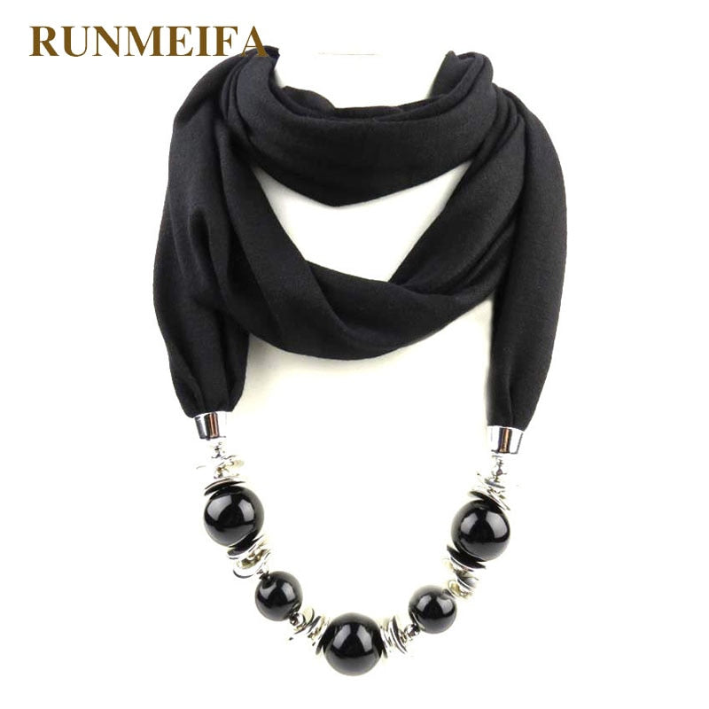 Fashion designer scarf Ethnic Chiffon Solid Collar Tassel Gorgeous beaded pendants jewelry Necklace Scarf Women Shawl Scarves