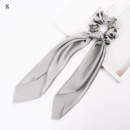 DIY Solid/Floral Print Bow Satin Long Ribbon Ponytail Scarf Hair Tie Scrunchies Women Girls Elastic Hair Bands Hair Accessories