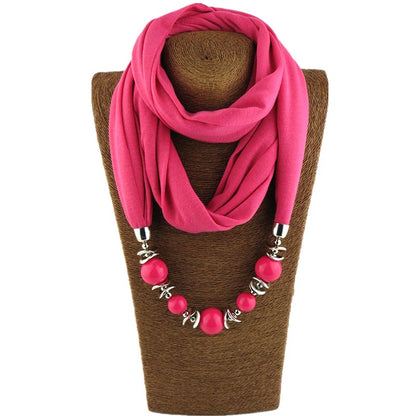 Fashion designer scarf Ethnic Chiffon Solid Collar Tassel Gorgeous beaded pendants jewelry Necklace Scarf Women Shawl Scarves