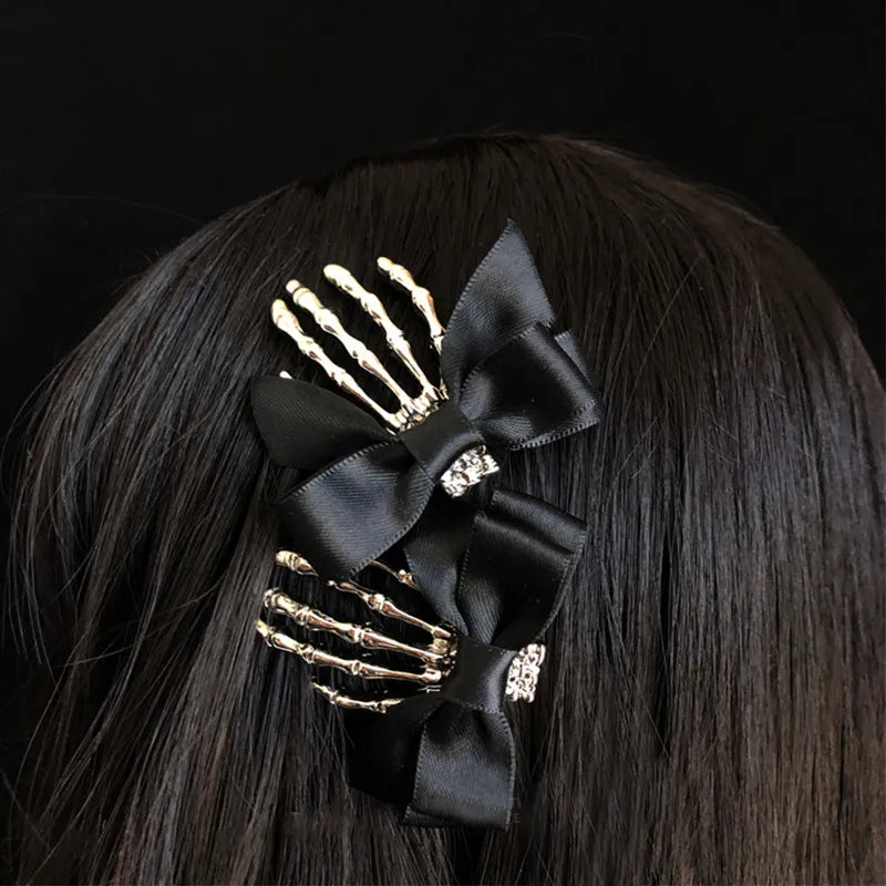 Halloween Bow Skull Clip Skeleton Ghost Hand Bone Hairpin Vintage Punk Gothic Personality Women Girls Hairclips Hair Accessories