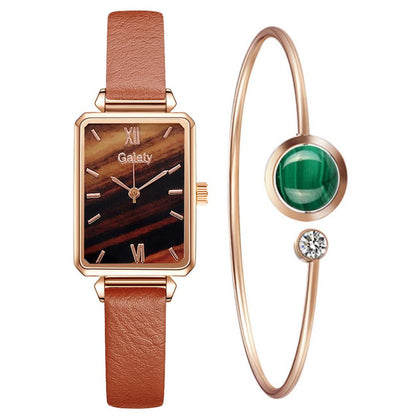 Brand Women Watches Fashion Square Dial Ladies Quartz Watches Bracelet Set Green Dial Simple Rose Gold Mesh Luxury Women Watches