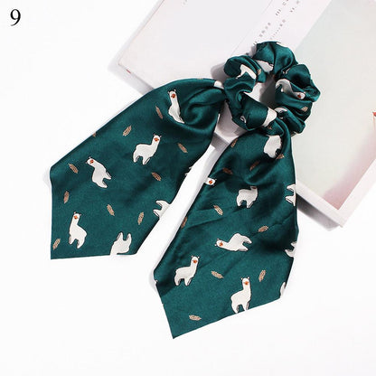 DIY Solid/Floral Print Bow Satin Long Ribbon Ponytail Scarf Hair Tie Scrunchies Women Girls Elastic Hair Bands Hair Accessories