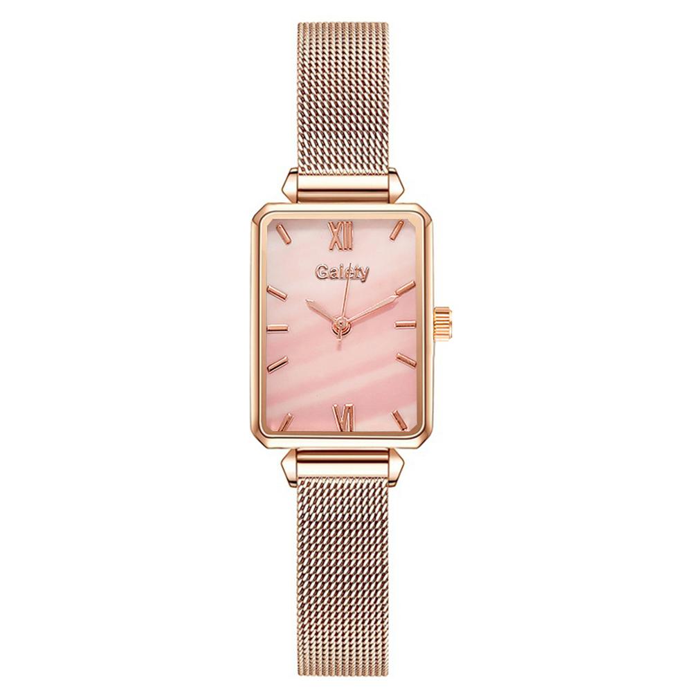 Brand Women Watches Fashion Square Dial Ladies Quartz Watches Bracelet Set Green Dial Simple Rose Gold Mesh Luxury Women Watches