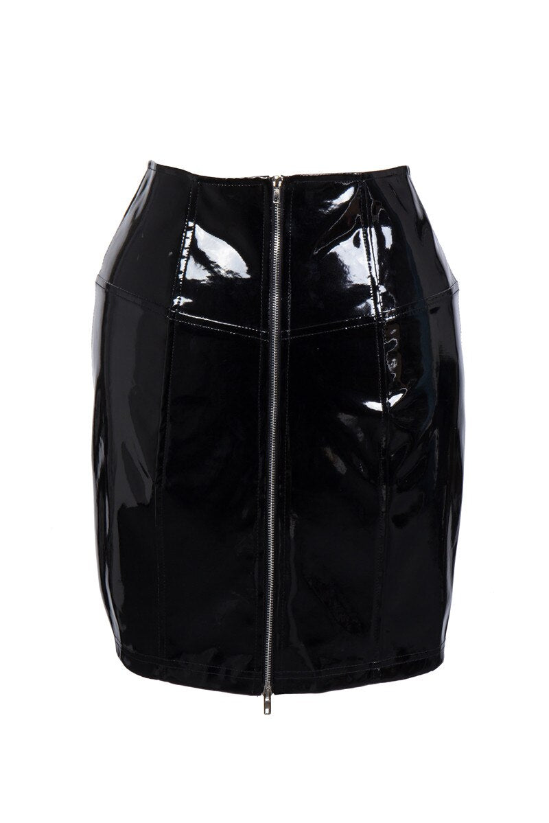 Sensational S-3XL Black High Waist Skirt: Sexy Club Latex PVC Leather Pencil Skirt with Lace Detailing