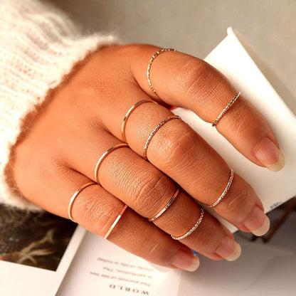 Bohemian Gold Color Chain Rings Set For Women Fashion Boho Coin Snake Moon Rings Party 2023 Trend Jewelry Gift