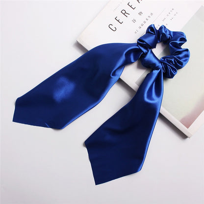 DIY Solid/Floral Print Bow Satin Long Ribbon Ponytail Scarf Hair Tie Scrunchies Women Girls Elastic Hair Bands Hair Accessories