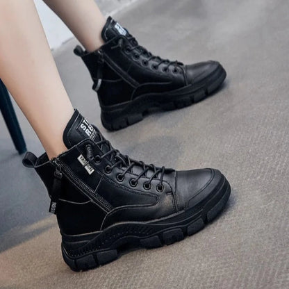 Authentic Leather Boots for Women 2024 Sports Ankle Boots Female Luxury Designer Shoes Woman Flats Platform Heels Rubber Sole