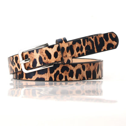 Female Leopard Belt Snake Skin Zebra Print Thin Horsehair Waistband PU Leather Gold Ring Heart Pin Metal Buckle Ladies Belts