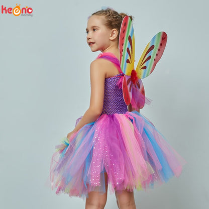 Girls Butterfly Fairy Fancy Tutu Dress Wings Costume Kids Princess Birthday Party