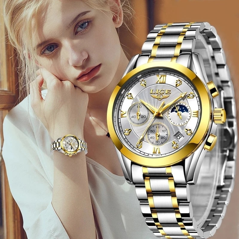 Steel LIGE 2023 New Fashion Women Luxury Watches