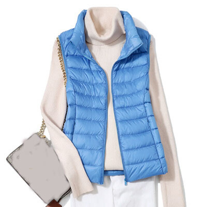 New Women's Ultra-Light Down Vest Short Windproof Lightweight Warm Waistcoat. Sleeveless White Duck Down Coat for Females