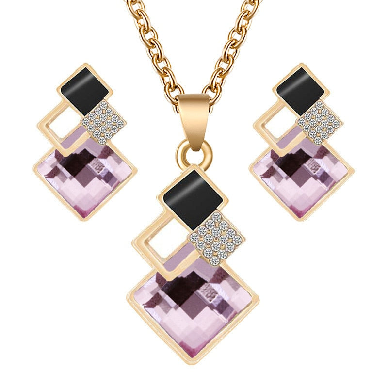 Fashion Crystal Pendants Necklace Earrings Sets for Women Jewelry Gift Set