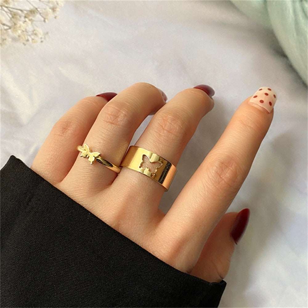 Bohemian Gold Color Chain Rings Set For Women Fashion Boho Coin Snake Moon Rings Party 2023 Trend Jewelry Gift