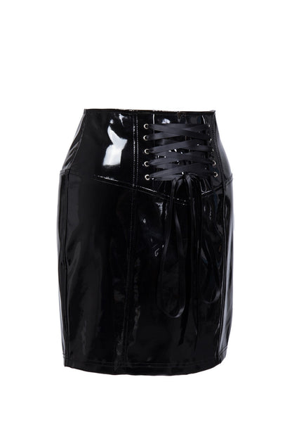 Sensational S-3XL Black High Waist Skirt: Sexy Club Latex PVC Leather Pencil Skirt with Lace Detailing