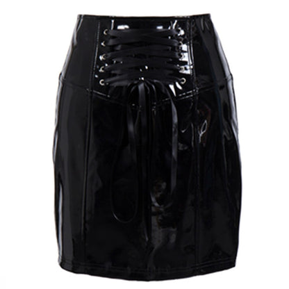 Sensational S-3XL Black High Waist Skirt: Sexy Club Latex PVC Leather Pencil Skirt with Lace Detailing